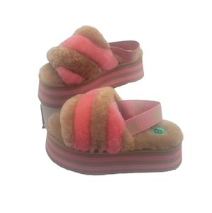UGG Plush Pink Cream Fur Sliders Slippers Size 8